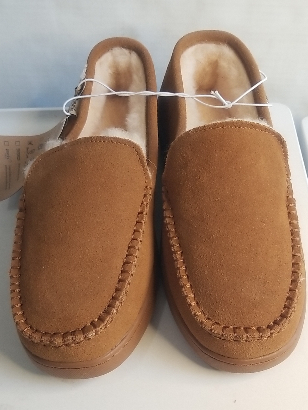 BearPaw Men's Chestnut Suede Shearling Moccasin Slippers